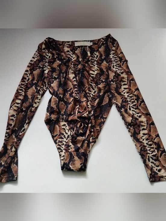 Lizette Collection Tops - Lizzete Collection Women's Brown Animal Print Long Sleeve Bodysuit New Size M